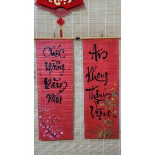 Câu đối mành trúc vẽ tay, câu đối thư pháp vẽ