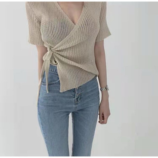 Áo Len Mon  Tơ Ghi đắp chéo thời trang thu đông dễ mặc giá rẻ