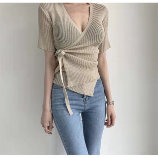 Áo Len Mon  Tơ Ghi đắp chéo thời trang thu đông dễ mặc giá rẻ