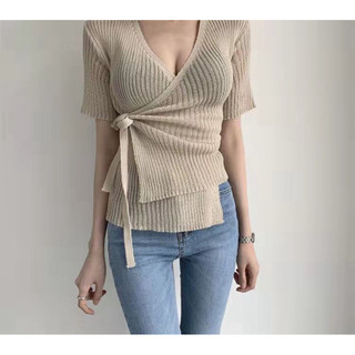 Áo Len Mon  Tơ Ghi đắp chéo thời trang thu đông dễ mặc giá rẻ