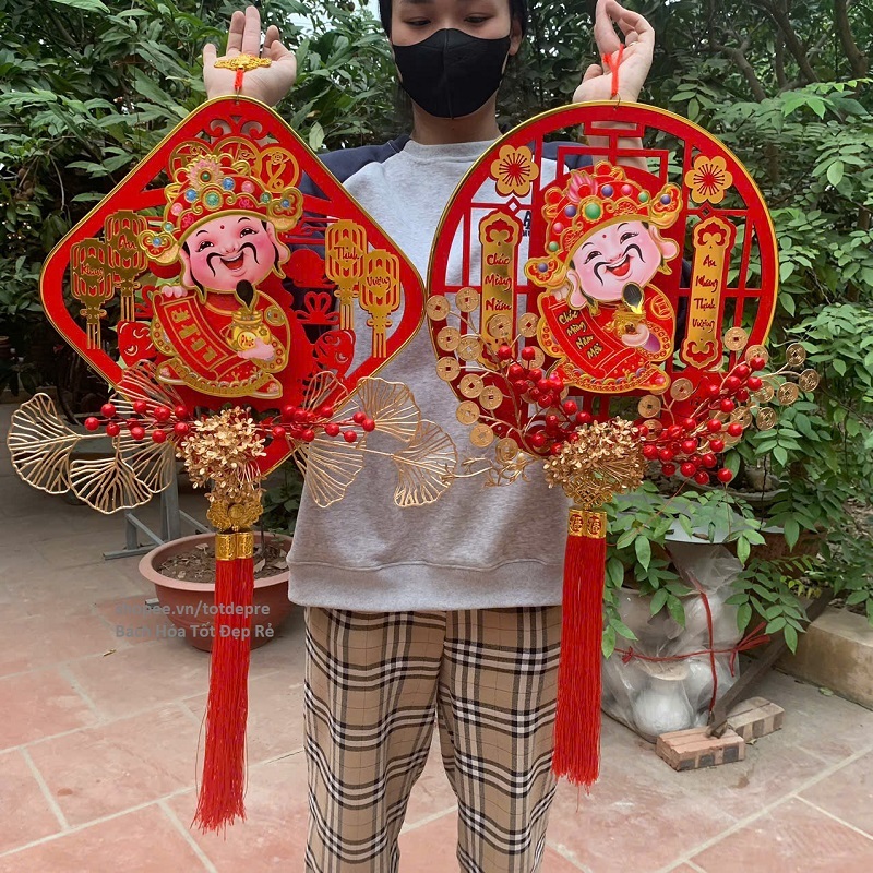 Comco dải liễng Thần tài lắc đầu Khánh nhung - Khung phôi làm vòng trang trí Tết màu đỏ họa tiết đẹp
