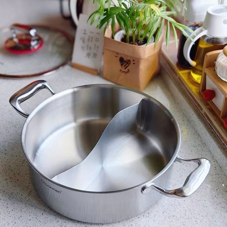 Nồi Lẩu Chia Ngăn Chockmen Có Nắp Đậy Inox Cao Cấp, Nồi Lẩu 28cm 30cm Kèm Nắp CKM307 CKM308