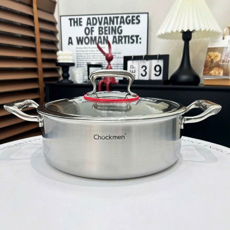 Nồi Lẩu Chia Ngăn Chockmen Có Nắp Đậy Inox Cao Cấp, Nồi Lẩu 28cm 30cm Kèm Nắp CKM307 CKM308