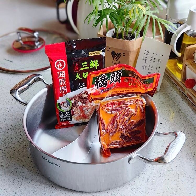 Nồi Lẩu Chia Ngăn Chockmen Có Nắp Đậy Inox Cao Cấp, Nồi Lẩu 28cm 30cm Kèm Nắp CKM307 CKM308