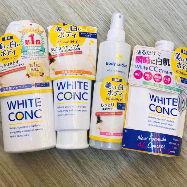 Sữa tắm trắng da White Conc 360ml, Kem dưỡng ban ngày White Conc và Kem dưỡng toàn thân ban đêm White ConC