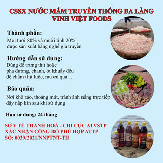Combo 2 chai mắm tép (mỗi chai 1,2kg) Ba Làng Vinh việt - Thanh Hoá