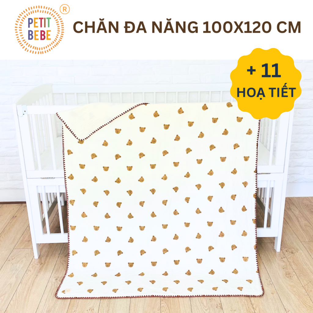 Ảnh Chăn Muslin 4 Lớp Cho Bé 100x120cm PETIT BEBE Mềm Mại, Thoáng Khí, Thấm Hút 1