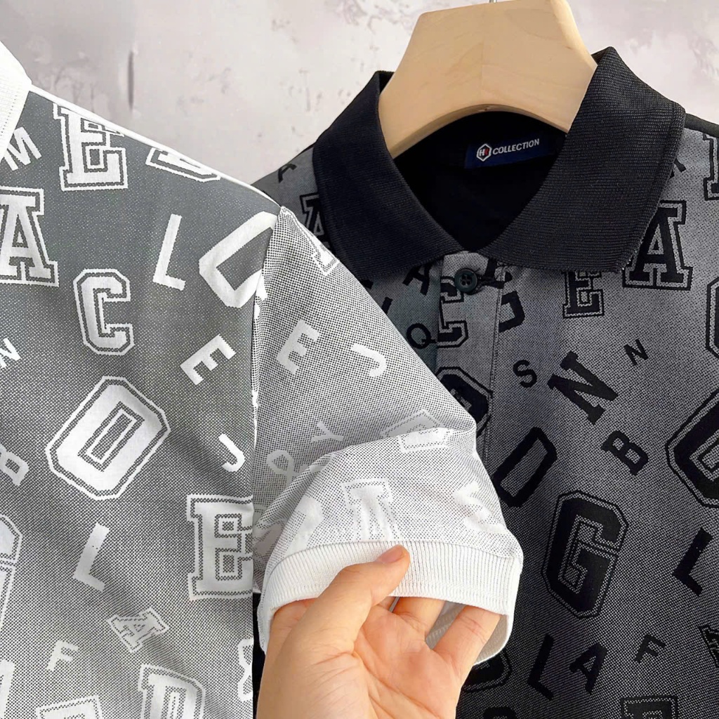 [cb263] Áo polo Nam in chữ vải cotton co dãn 4 chiều mịn mát