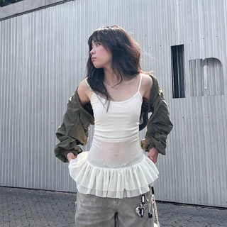 Moodie - Nora Top | Áo Hai Dây Xòe Dài Lưới Xuyên Thấu Có Lót Trong
