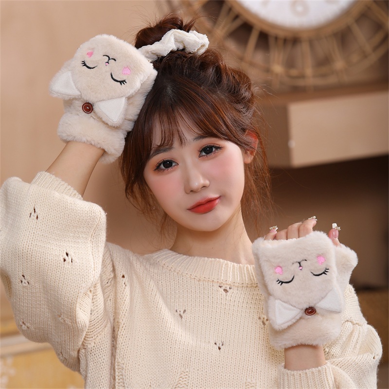 Bao tay - găng tay hở ngón dệt kim mềm mịn họa tiết đáng yêu
