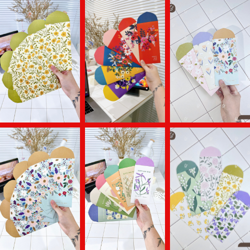50 bao lì xì Tết cao cấp Gác xép Kraft dày dặn họa tiết hoa văn vintage sang trọng Tết 2025