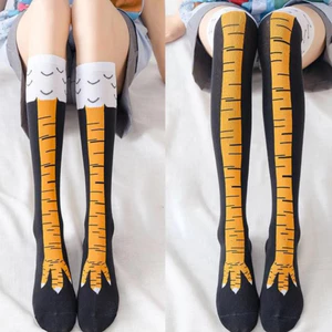Tất Nữ Dài Hình Chân Gà Vớ Hoạt Hình Ngộ nghĩnh Cotton Chân Gà Móng Vuốt Nữ 3D In Đùi Tất Cao
