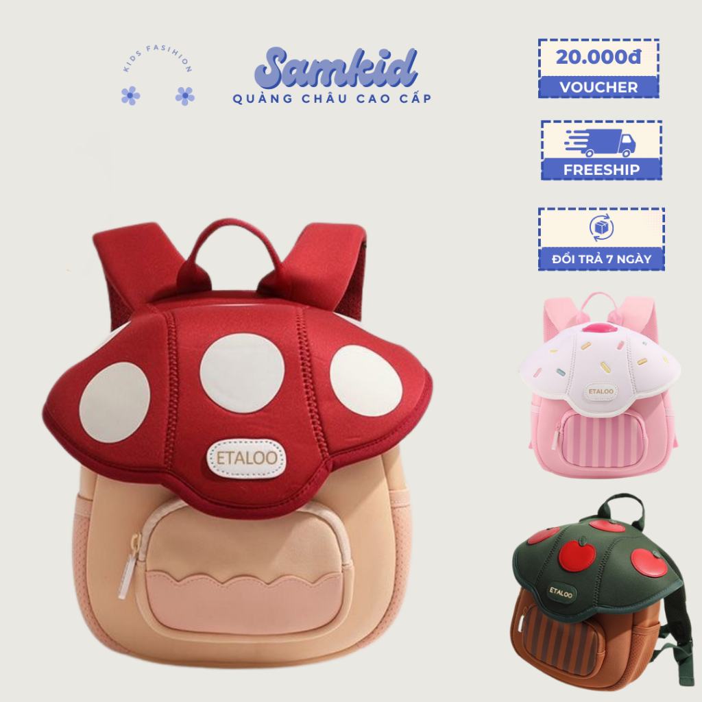Ba Lô Trẻ Em Samkid Cao Cấp Hình Nấm & Bánh Cupcake – Phong Cách Đáng Yêu Cho Bé