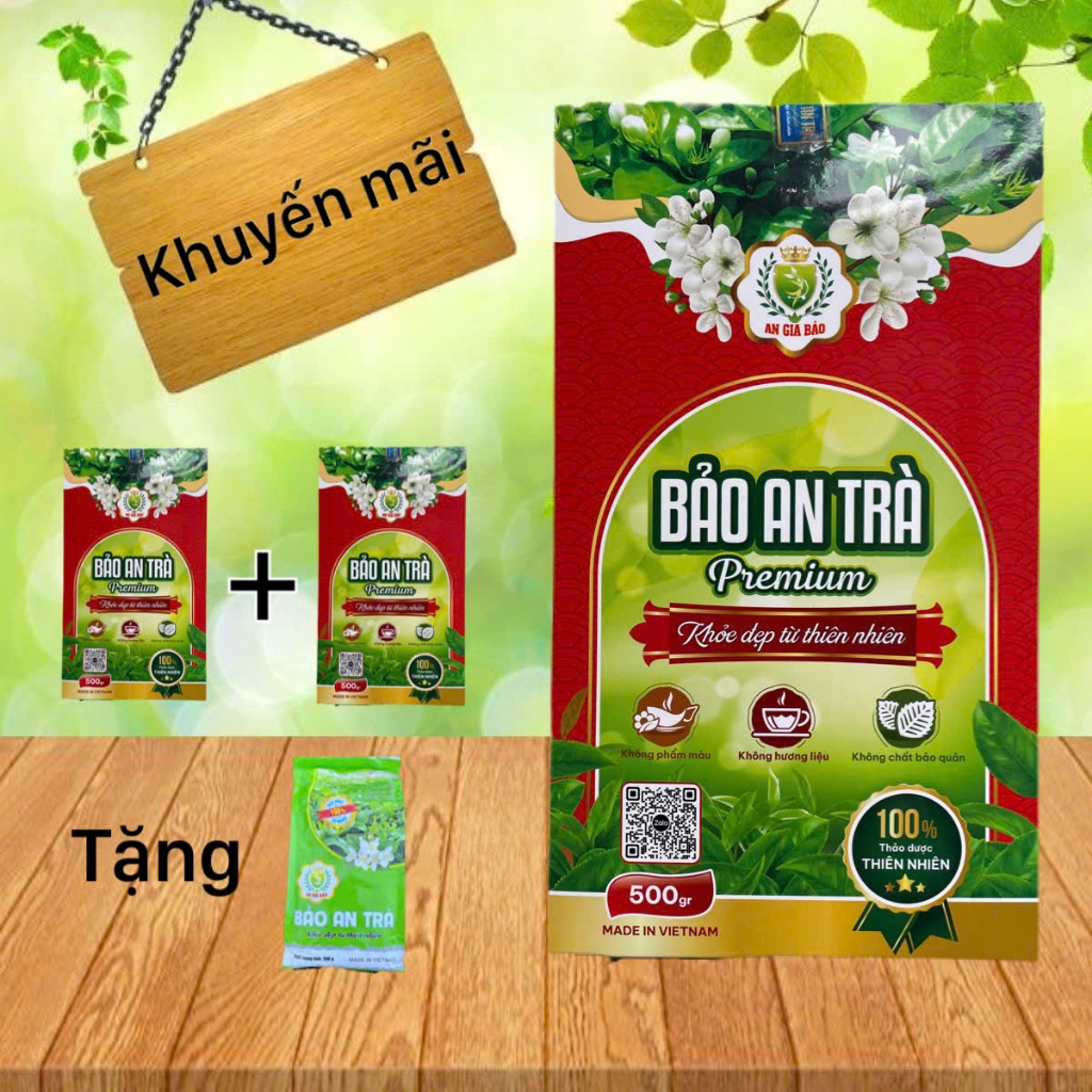 Bảo An Trà thượng hạng (2 gói tặng 1 gói bé 250g) an thần ngủ ngon, gan khỏe, tiêu hóa tốt