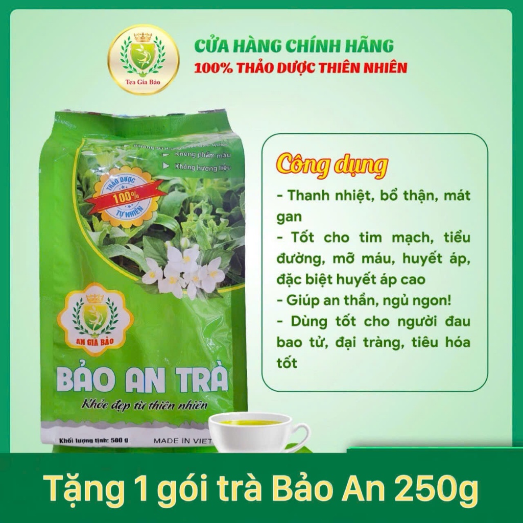 Bảo An Trà thượng hạng (2 gói tặng 1 gói bé 250g) an thần ngủ ngon, gan khỏe, tiêu hóa tốt
