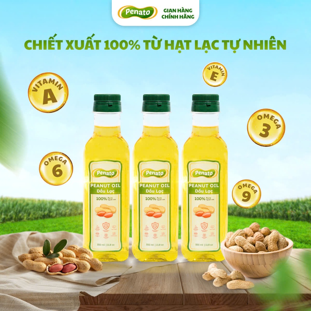 Combo 3 chai dầu Lạc Penato 350ml-100% từ hạt lạc tự nhiên-Giàu chất ...