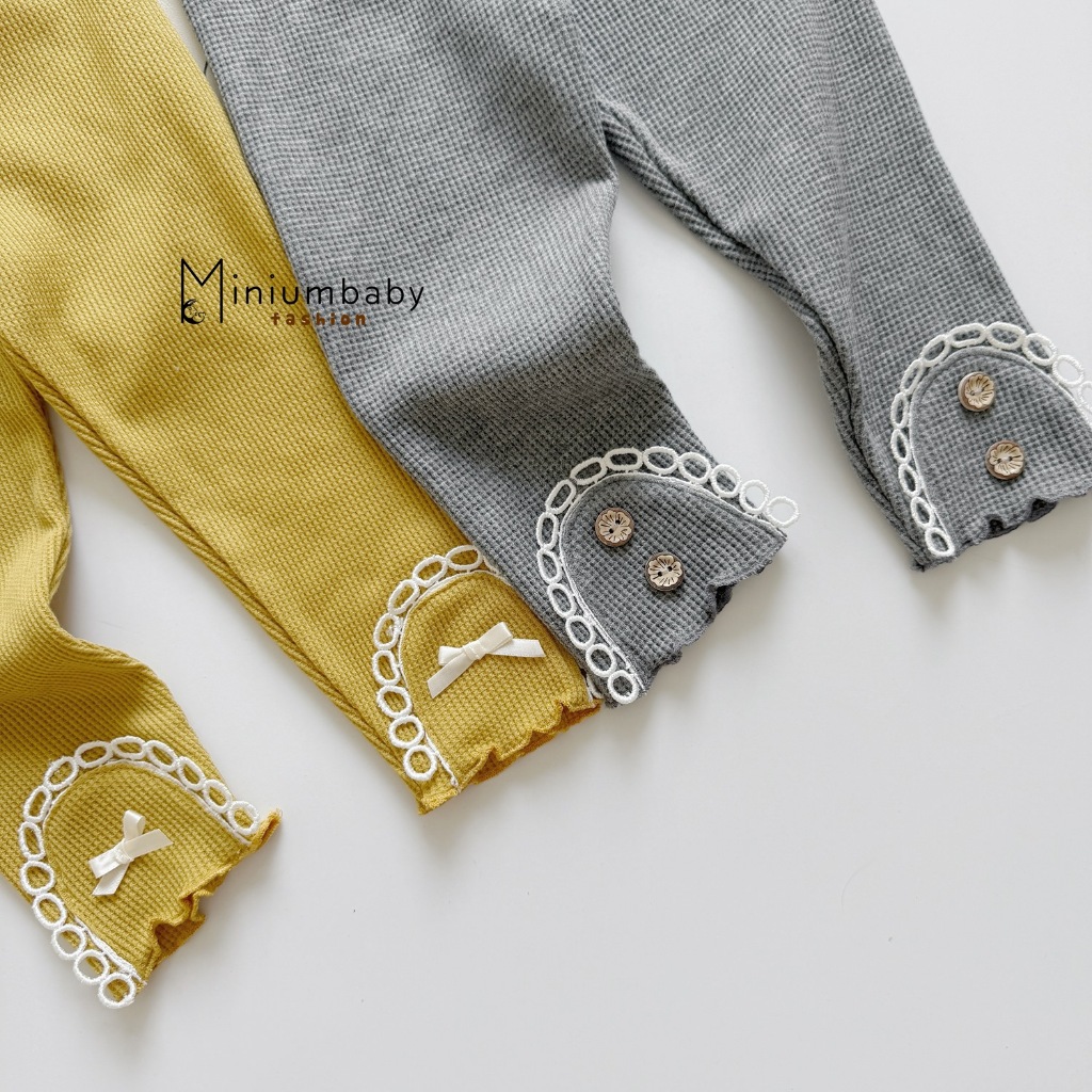 Quần legging bé gái chất cotton tổ ong dáng lửng mềm mại mix gấu quần độc đáo, bé 1-6 tuổi Miniumbabyfashion QD2141