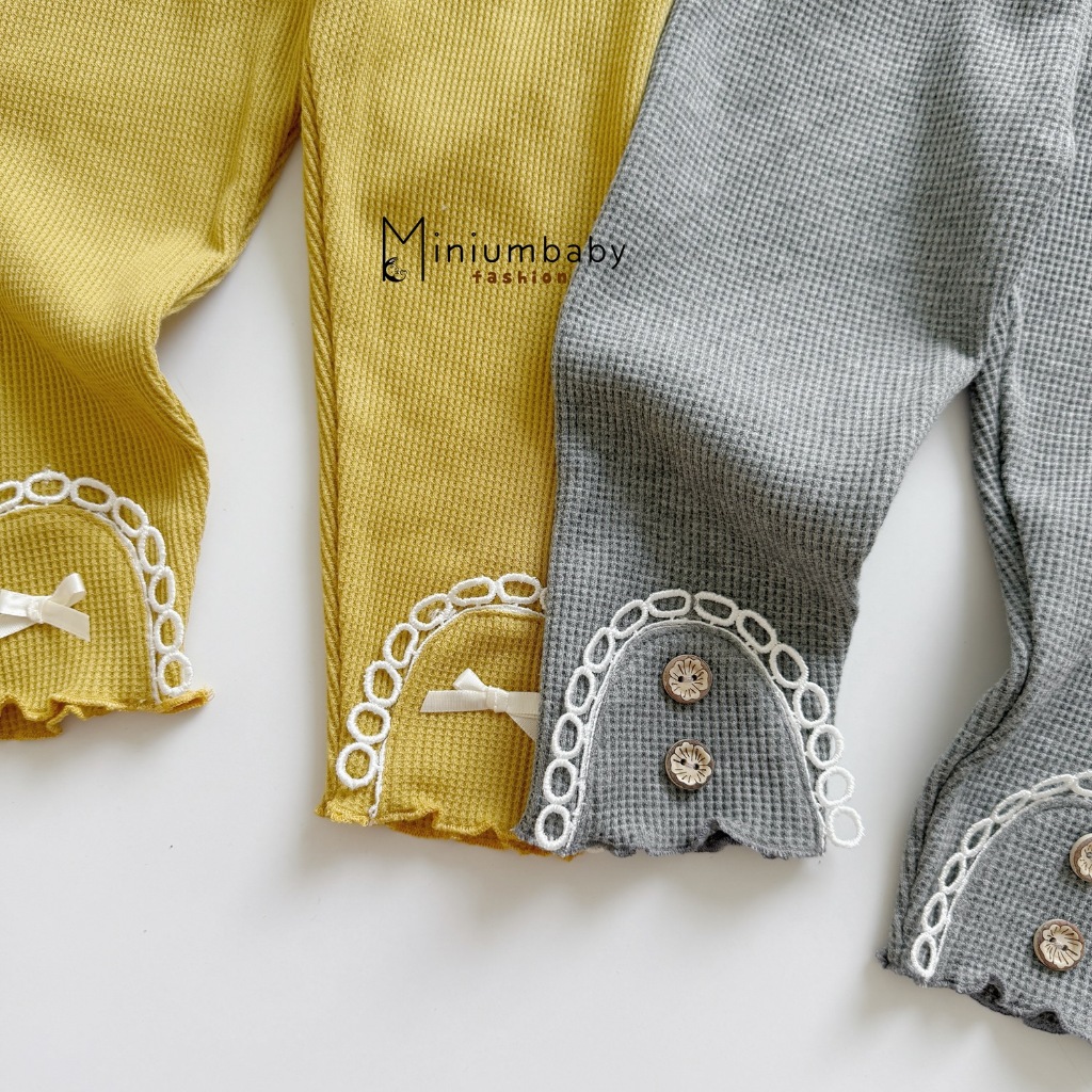 Quần legging bé gái chất cotton tổ ong dáng lửng mềm mại mix gấu quần độc đáo, bé 1-6 tuổi Miniumbabyfashion QD2141