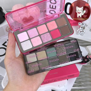 [SHEDELLA] Bảng Phấn Mắt Shedella 10 Ô Vỏ Hồng Chú Mèo, Tone Màu Lạnh Nhũ Lì 13g