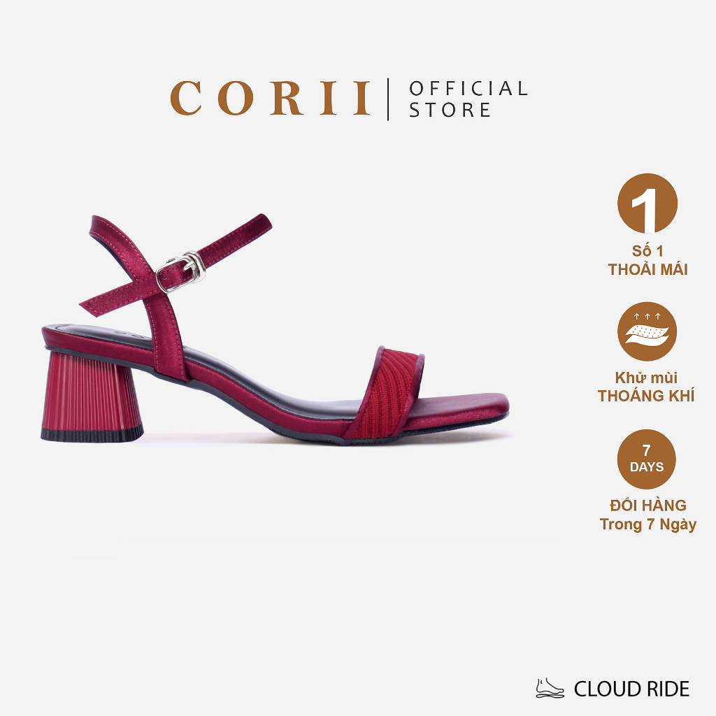 CORII - Giày Sandal Cao Gót Quai Ngang Bản Nhỏ Mũi Vuông Thời Trang và Thoải Mái Nhất - CR6TE25 Đỏ
