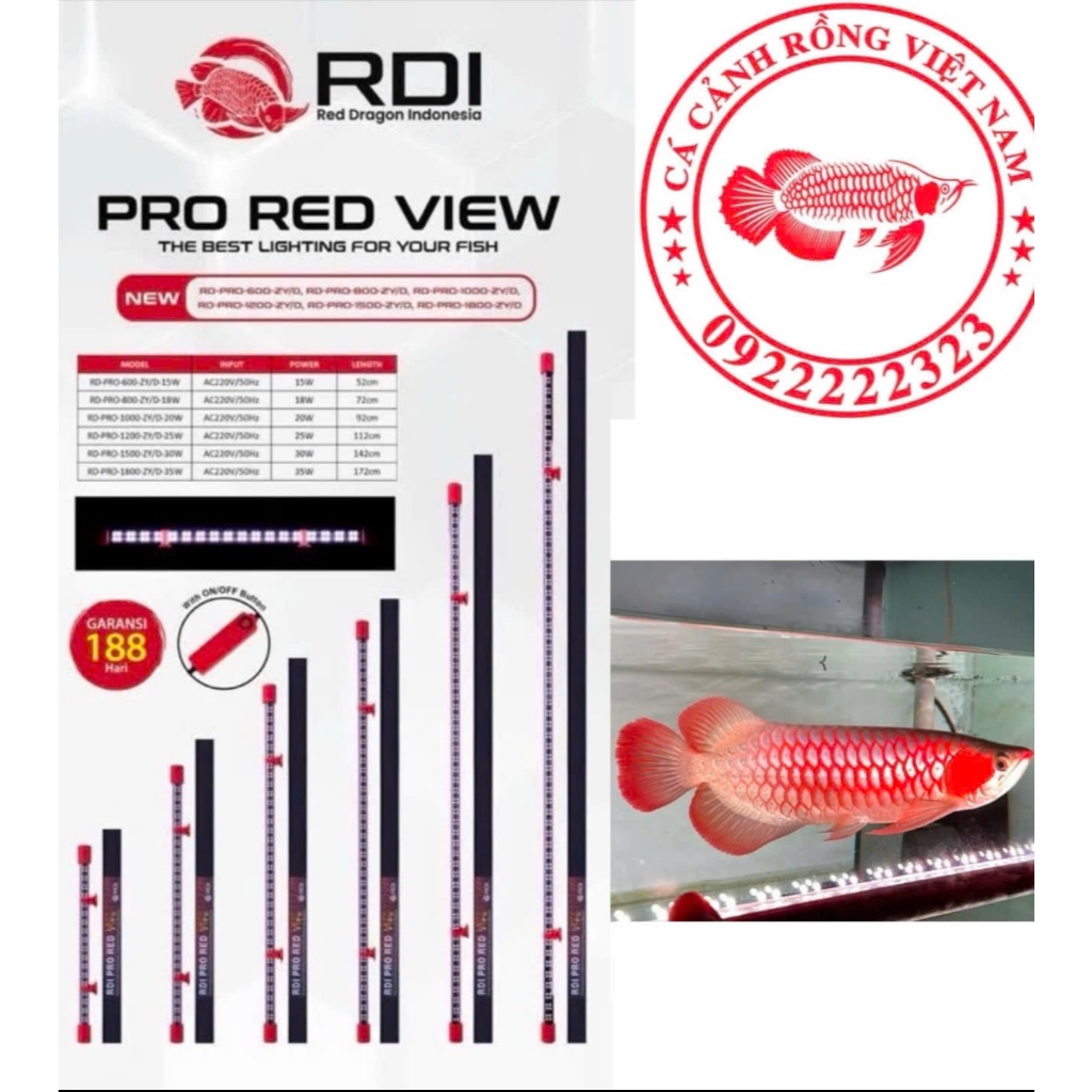 Đèn LED cá rồng CHÍNH HÃNG RDI PRO RED VIEW hỗ trợ lên màu cho huyết ...