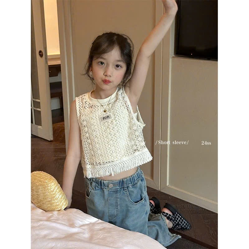 Bộ áo ren và chân váy jean xẻ đùi thời trang mẹ và bé gái 12-55kg , Sét bộ áo ren chân váy thích hợp đi chơi , đi dựtiệc