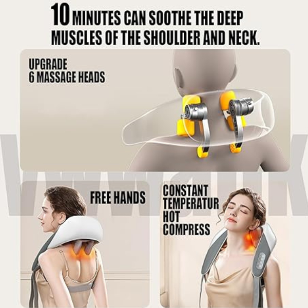 Máy mát xa cho cổ và vai bằng nhiệt, Máy mát xa cổ vai gáy Mini Massager, Massage mô phỏng bằng tay Đầu lớn 5D