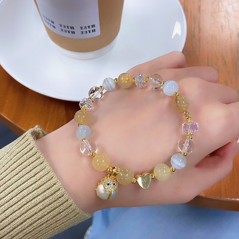Vòng tay đá pha lê tự nhiên hình Bướm mix cỏ 4 lá siêu xinh phù hợp tặng quà dịp sinh nhật