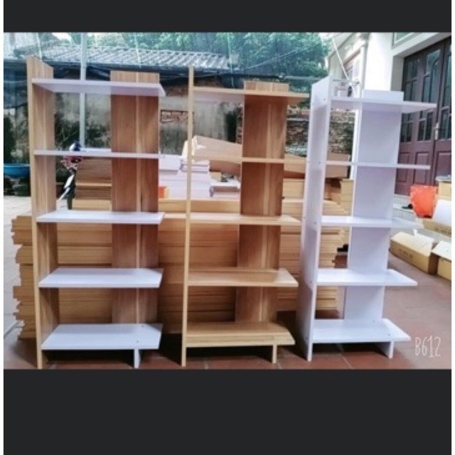 Kệ gỗ 5 tầng đa năng màu trắng đen, kệ sách đặt góc tường gỗ MDF phủ Melamine chống xước