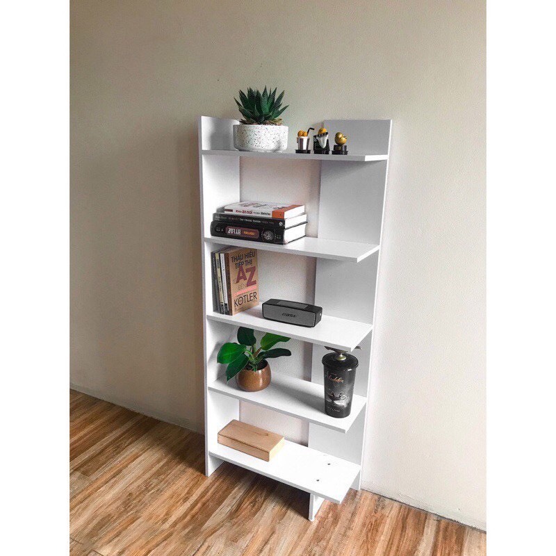 Kệ gỗ 5 tầng đa năng màu trắng đen, kệ sách đặt góc tường gỗ MDF phủ Melamine chống xước