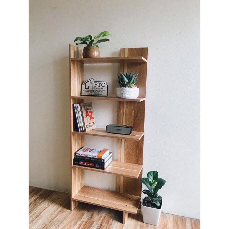Kệ gỗ 5 tầng đa năng màu trắng đen, kệ sách đặt góc tường gỗ MDF phủ Melamine chống xước