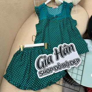 (40-75kg) Set Đồ Bộ Nữ Mặc Nhà Quần Ngắn Có Túi Vải Lụa Mềm, Mát Họa Tiết Chấm Bi