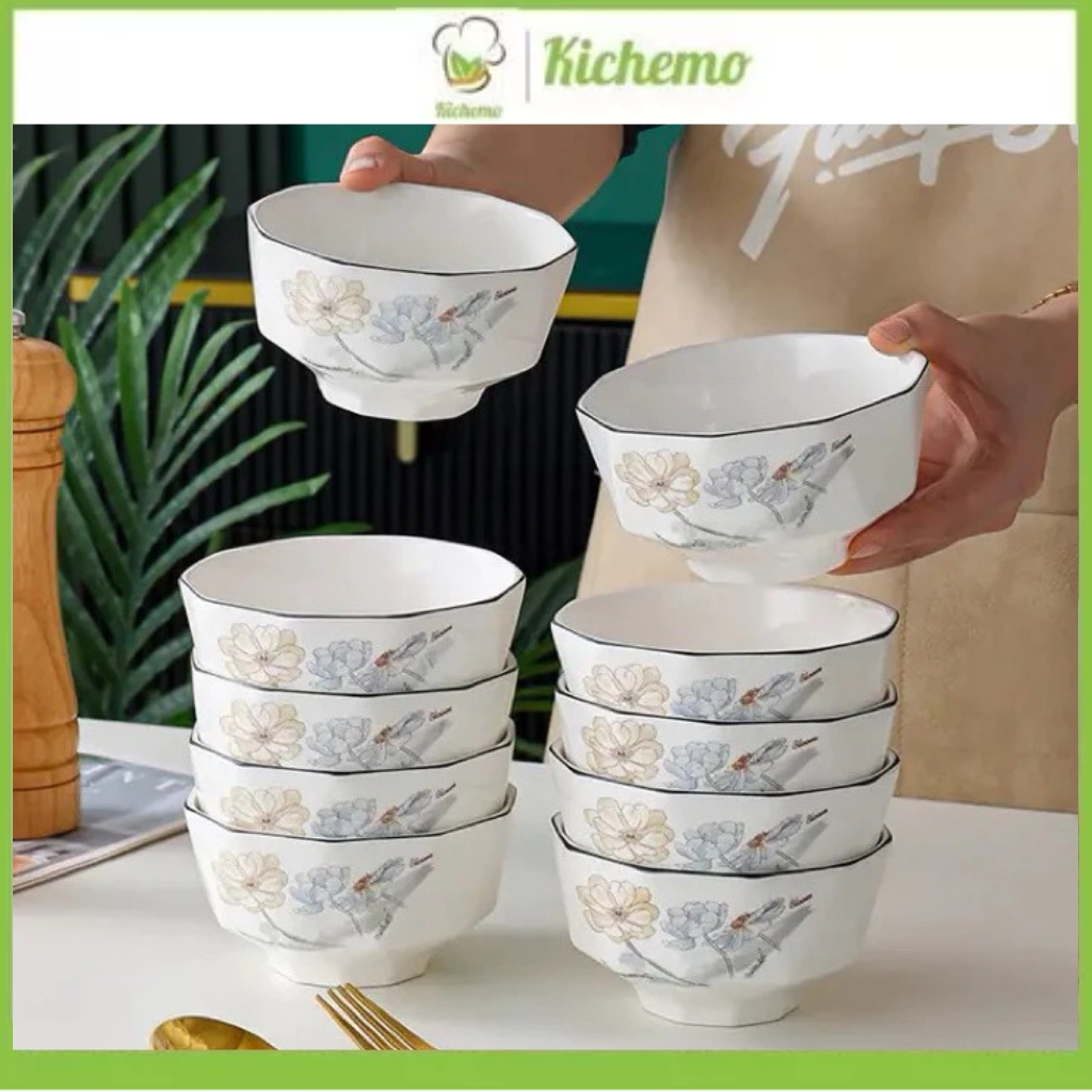 Combo 10 bát cơm kim cương hoa cúc gốm sứ ceramic Chén sứ cao cấp chịu nhiệt dày dặn
