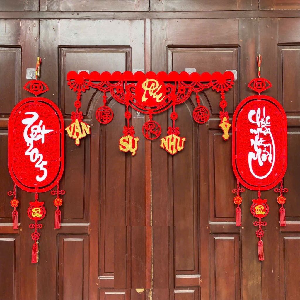 Các mẫu Khánh liễng dạ nỉ nhiều kiểu khung tròn , bầu dục, quạt treo trang trí Tết - Vòng treo Tết màu đỏ