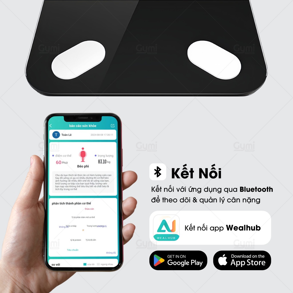 [Tặng Pin] Cân Điện Tử Sức Khỏe Thông Minh - Kết Nối Bluetooth, Tặng Kèm Pin - CanSucKhoe01