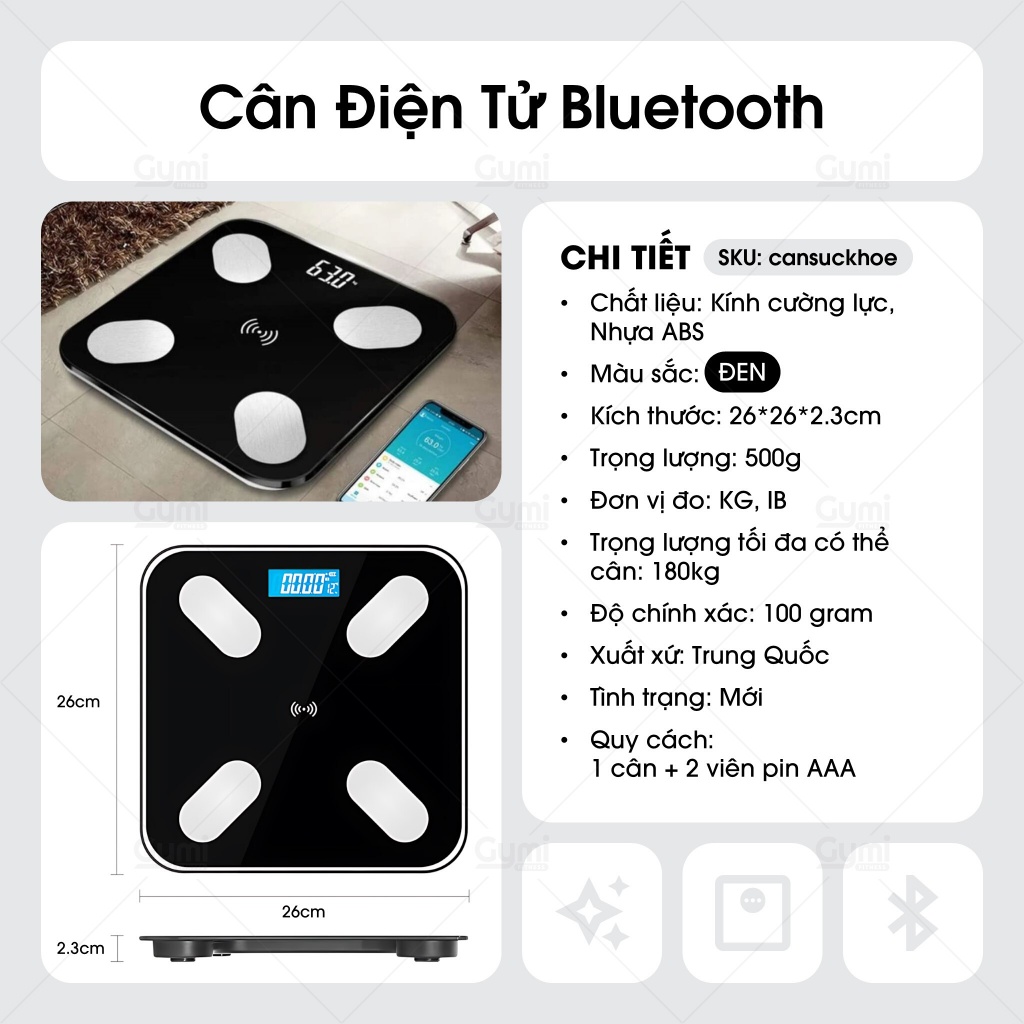 [Tặng Pin] Cân Điện Tử Sức Khỏe Thông Minh - Kết Nối Bluetooth, Tặng Kèm Pin - CanSucKhoe01