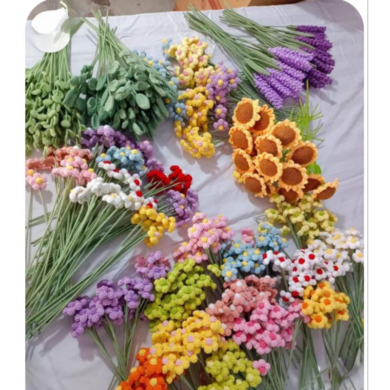Cành Hoa Len( Hướng Dương, Tulip , Cúc , Hoa Hồng, Lavender...), Cành Hoa Len Handmade
