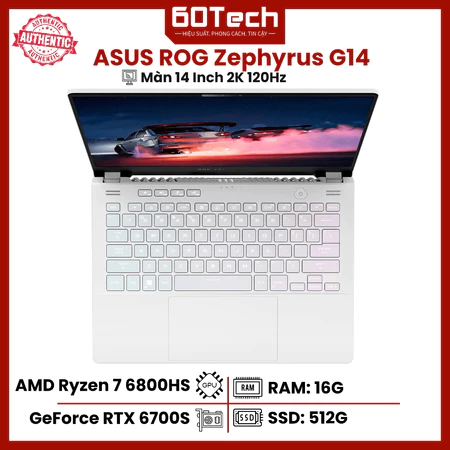 Laptop Gaming ASUS ROG ZEPHYRUS G14 RYZEN 7-6800HS RAM 16G SSD 512G VGA RX6700S MÀN 14" 2K 120HZ