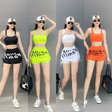 Bộ tập nữ,bộ tập thể thao nữ,sét tập nữ tập gym,yoga,aerobic,áo bra chân váy rút,đi biển,đi bơi đi chơi