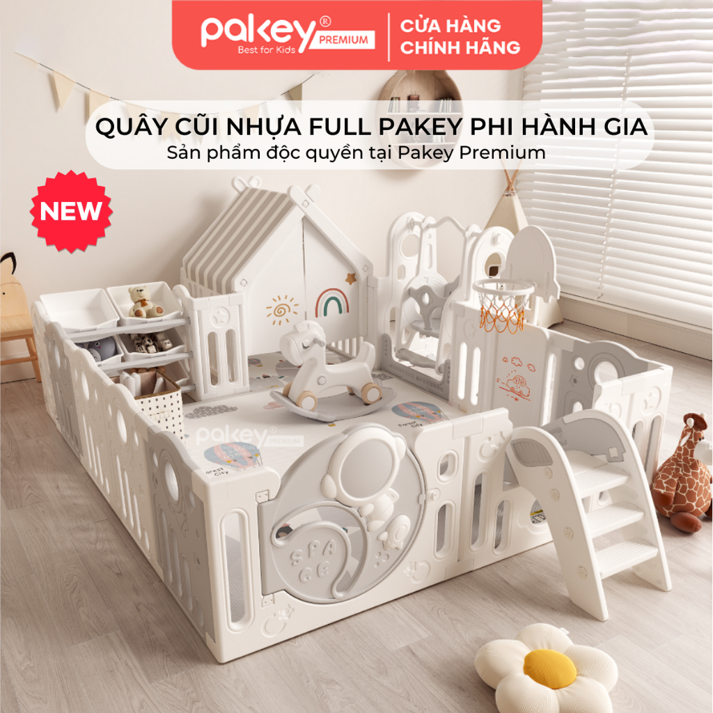 Ảnh Quây Cũi Nhựa Full Set PAKEY Phi Hành Gia Nhiều Trò Chơi Thú Vị, Quây Cao 61cm Cho Bé - Bảo Hành Trọn Đời 1