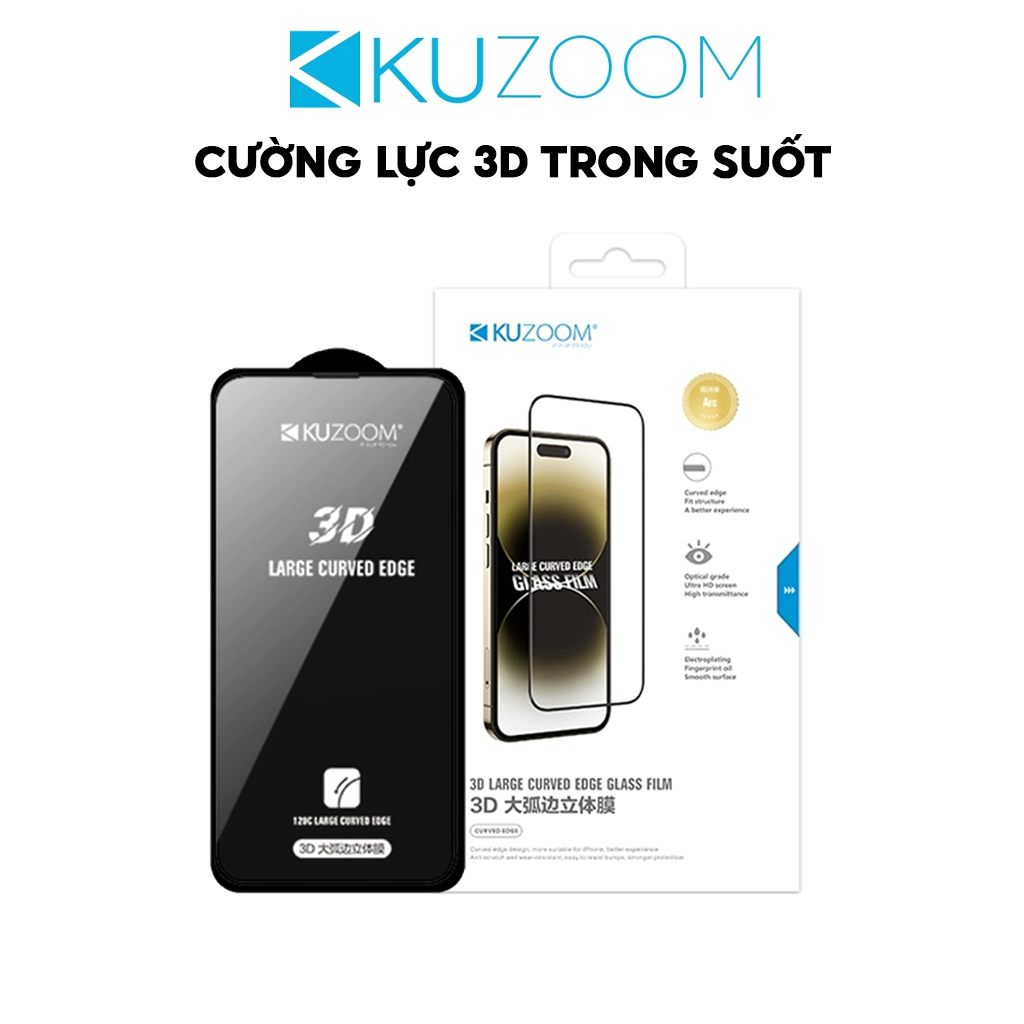 Ảnh Kính Cường Lực 3D Trong Suốt FULL HD Chính Hãng Kuzoom Chịu Lực Tốt Dành Cho IP X-11-12-13-14-15-16 1