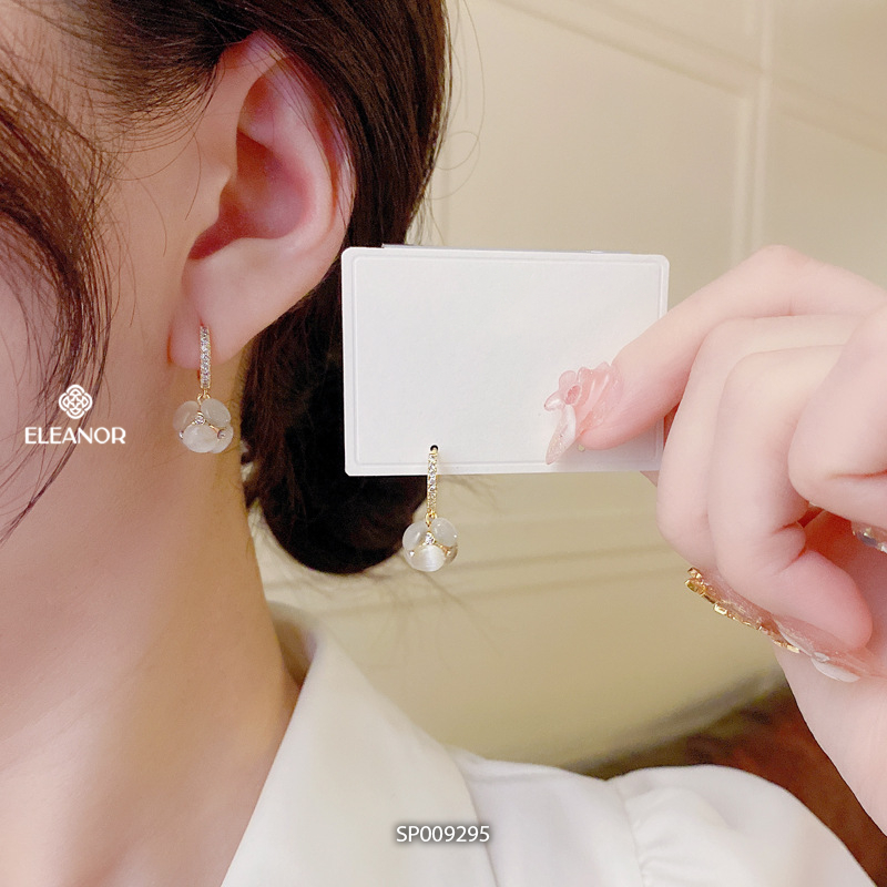 Bông tai nữ chuôi bạc 925 Eleanor Accessories đính đá mắt mèo phụ kiện trang sức khuyên tai 9295