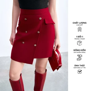 412SK0073 - Chân váy mini A dạ mỏng đỏ đô 6 khuy ADORE DRESS