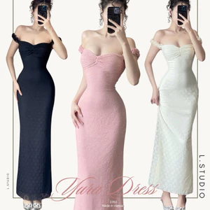 YURA LACE [L.Studio] Đầm dài body Ren cao cấp, thiết kế nhúng ngực trễ vai nữ tính, màu sắc tươi tắn