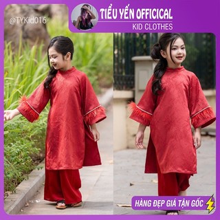 Quần áo trẻ em, Áo dài Tết bé gái chất gấm mềm đẹp tay phối lông cho bé 1-8y AD016 | Tiểu Yến KID
