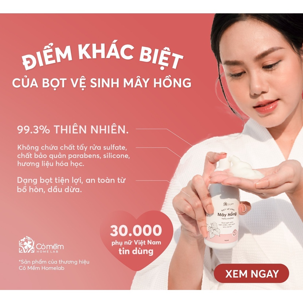 Ảnh Dung Dịch Vệ Sinh Mây Hồng - Dạng Bọt Tinh Chất Trầu Không - Giảm Ngứa, Ngừa Viêm, Khử Mùi - Cỏ Mềm 150ml 2