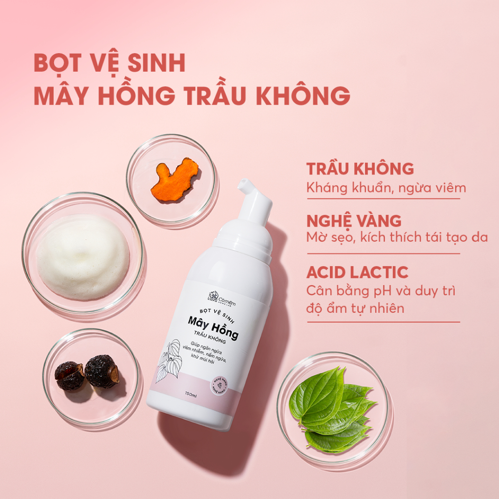 Ảnh Dung Dịch Vệ Sinh Mây Hồng - Dạng Bọt Tinh Chất Trầu Không - Giảm Ngứa, Ngừa Viêm, Khử Mùi - Cỏ Mềm 150ml 1