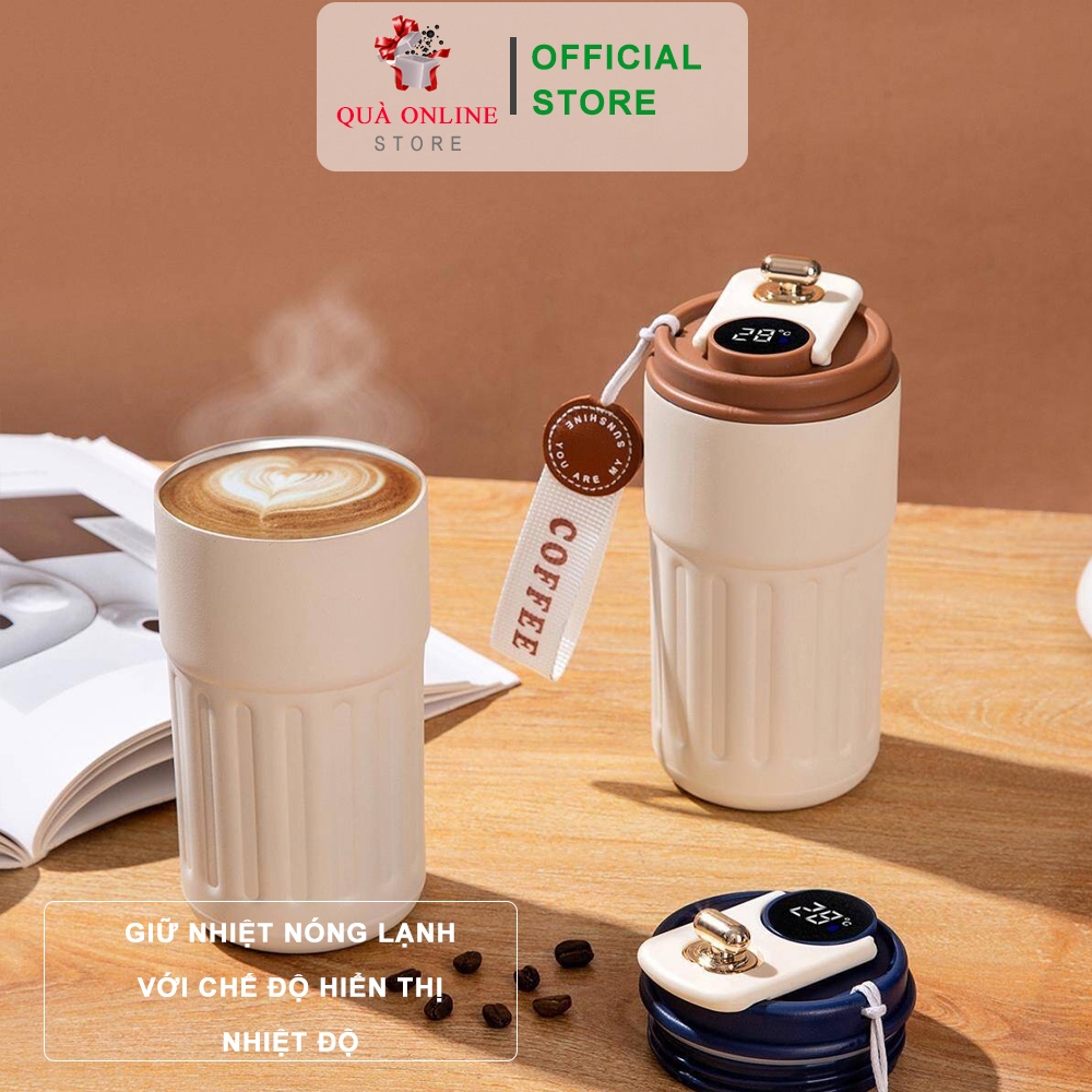 Quà tặng Ly giữ nhiệt Coffee Inox cao cấp hiển thị nhiệt độ khắc tên theo yêu cầu | Cốc giữ nhiệt