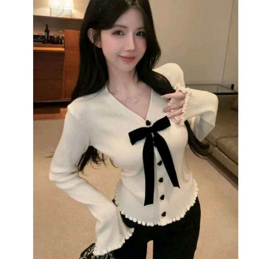 Áo Thun Nữ Tay Dài Bigsize Cổ V Phối Nơ MS329 Thun Gân Tăm Mỏng Mát Co Giãn Form Ôm ESHOP 45-85kg