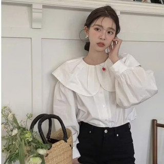 Áo Sơ Mi Cổ Bèo BabyDoll Dáng Rộng Tay Phồng Dài Phong Cách Điệu Đà Tiểu Thư